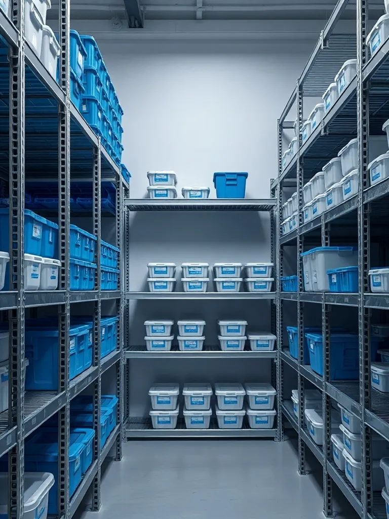 A minimalist organized storage space with clean metal shelve