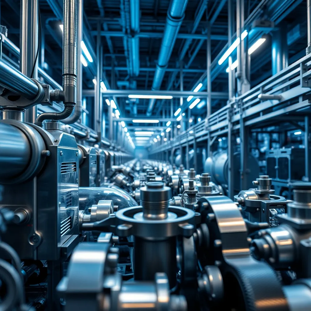 Industrial high-tech recycling facility with clean blue ligh